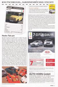 Fiat 500 Artikel aus dem Kieler Stadtmagazin Marlowski März 2014